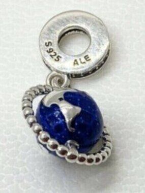 Authentic Pandora Charm Silver Blue Spinning Globe